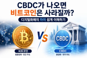 CBDC와 비트코인의 차이를 비교한 이미지