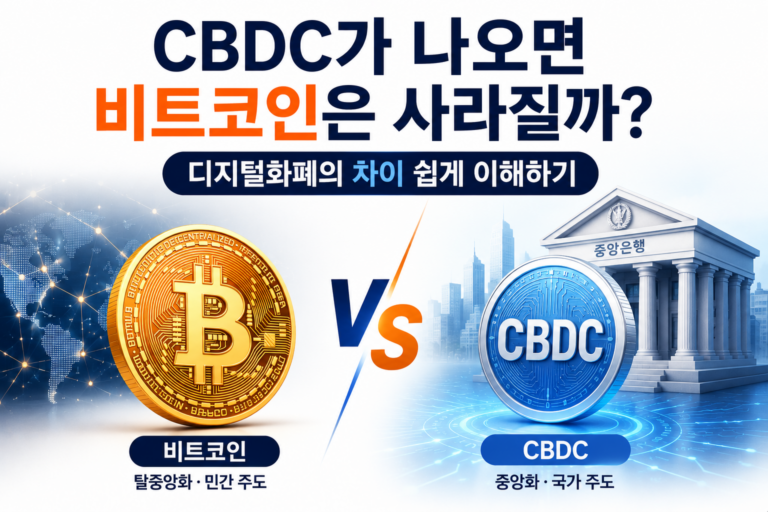 CBDC와 비트코인의 차이를 비교한 이미지