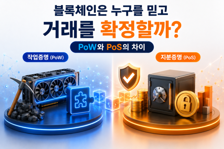 블록체인은 누구를 믿고 거래를 확정할까? PoW와 PoS의 차이 4 블록체인 작업증명 PoW와 지분증명 PoS의 차이를 비교한 이미지