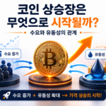 코인 상승장과 수요 및 유동성의 관계를 표현한 이미지