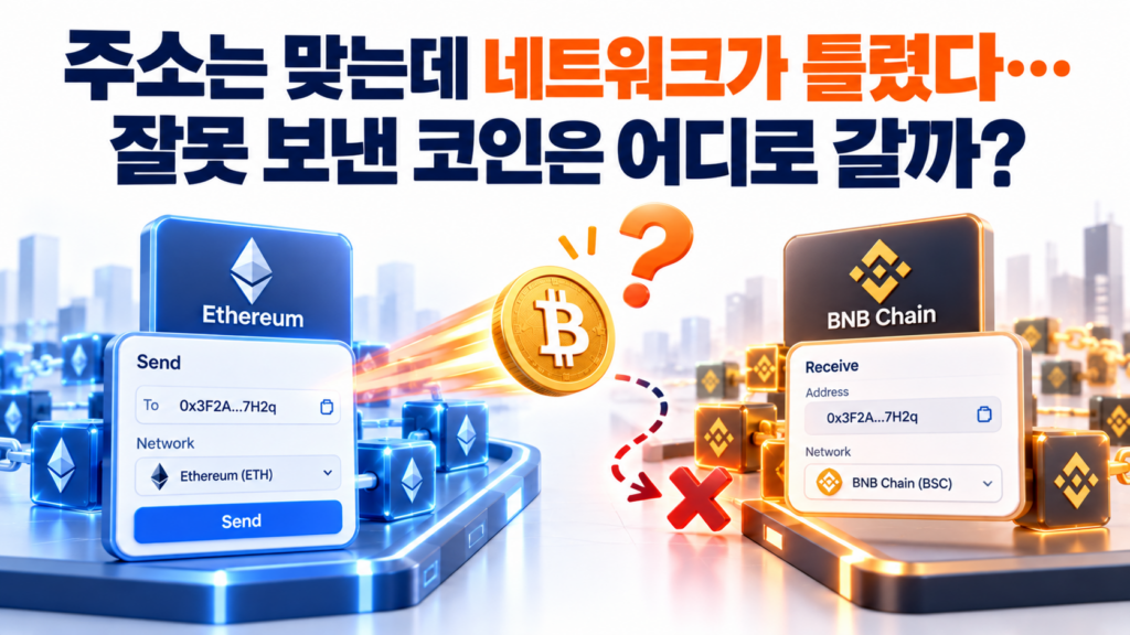 주소는 맞지만 네트워크를 잘못 선택한 코인 전송