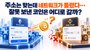 주소는 맞지만 네트워크를 잘못 선택한 코인 전송